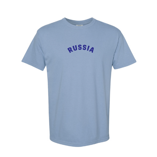 Blue Adult Russia Embroidered Tee